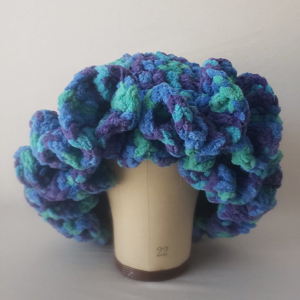 Blue Tone Multicolor Crochet Ruffle Hat